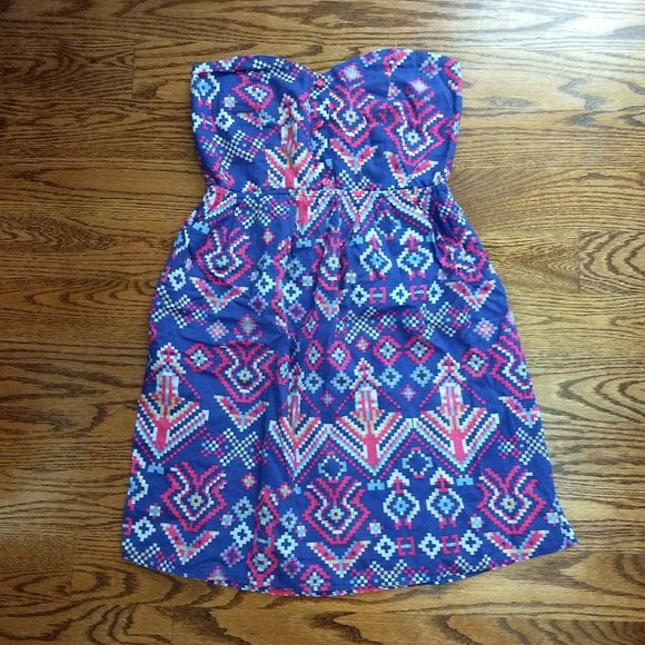 Y2K Strapless Aztec Print Purple Pink Babydoll Dress - Picture 1 of 5